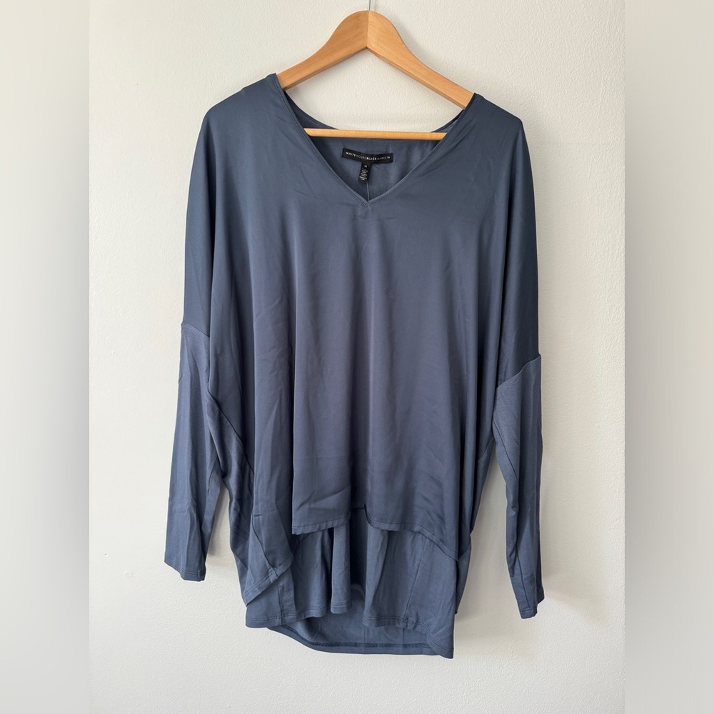 White House Black Market LS Woven Front Twofer, M, Blue grey
